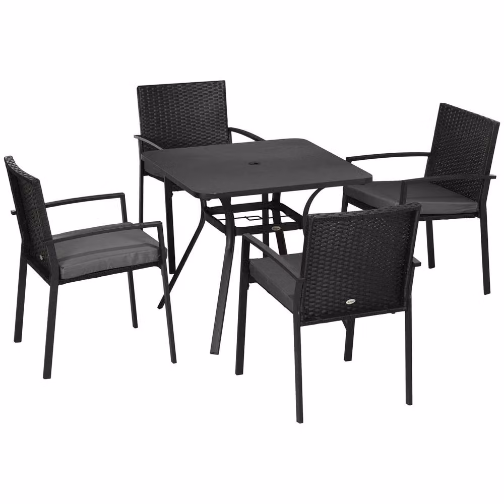 Wyld Haus Laresu 5 Piece Garden Dining Set with Black Powder Coated Steel Frame and Grey Cushions – 2