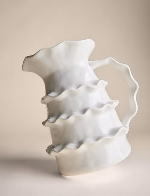 M&S Ceramic Ruffle Layer Jug in Cream and White