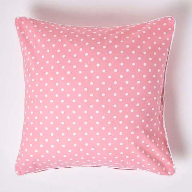Homescapes Pink Cotton Dotted Square Cushion Cover, W: 60 cm x H: 60 cm