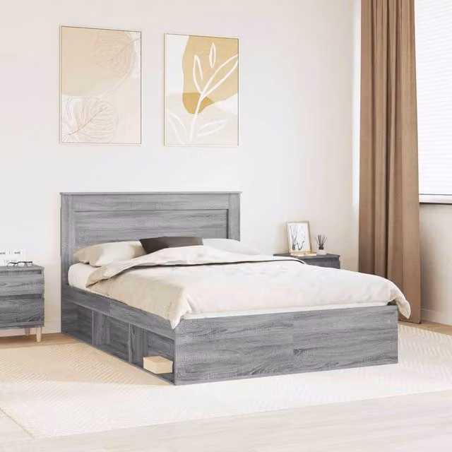 Berkfield Home Sonoma Bed Frame in Grey Solid Pine Wood, W: 140 cm, L: 200 cm