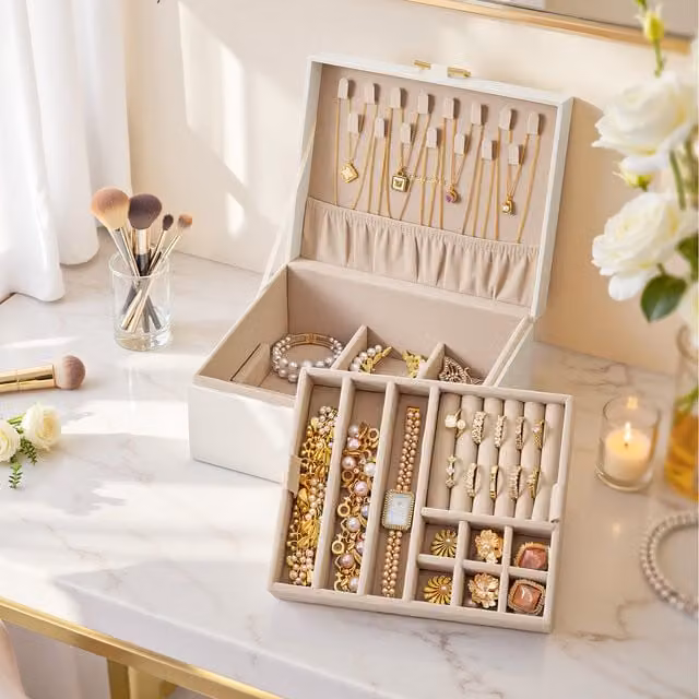 SONGMICS 2-Layer Jewellery Box Organiser and Storage Case in White