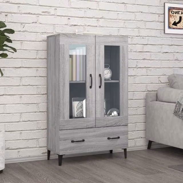 Berkfield Home Grey Sonoma Highboard in MDF with Glass Doors, W/D/H: 70 x 31 x 115 cm – 1