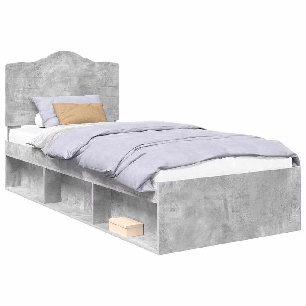 Berkfield Home Grey Solid Pine and Engineered Wood Bed Frame W/D/H: 90 x 190 cm