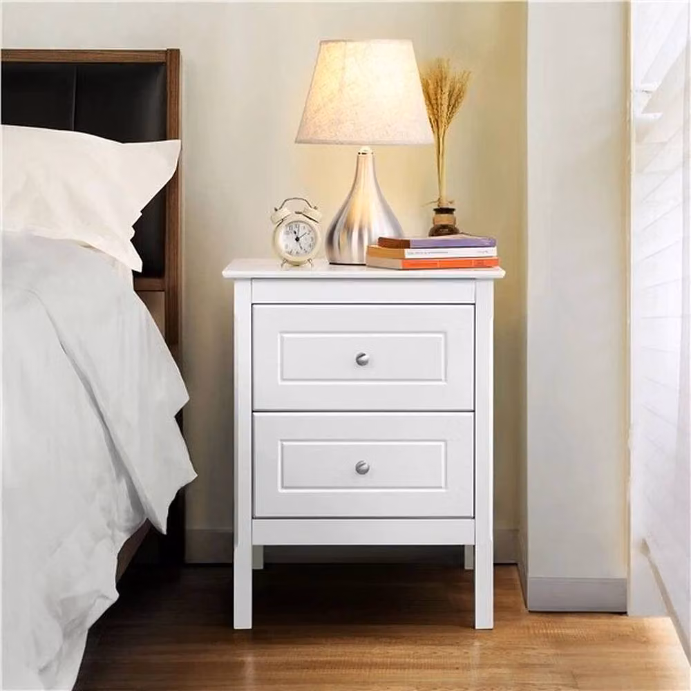 KORVIXA White Bedside Table with 2 Drawers and Metal Handles – 2