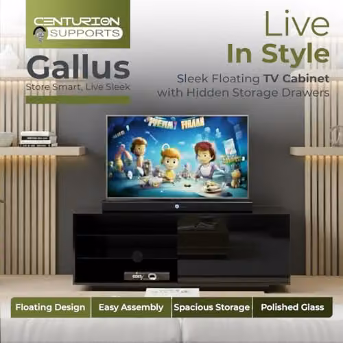 Centurion Gallus Gloss Black TV Stand with 2 Drawers and 3 Shelves for 26-55 inch LED/LCD/Plasma Screens, W: 110 cm, D: 39.5 cm, H: 47.5 cm – 3