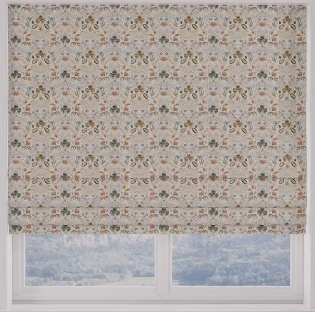 ANTE DECOR Skoll Made to Measure Blackout Roman Blind in Blue and Beige Floral Design