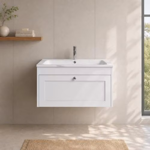 Balterley Wall Hung Single Drawer Vanity Unit with Rectangular Basin in White, W/D/H: 80.0 x 45.3 x 43.1 cm – 2