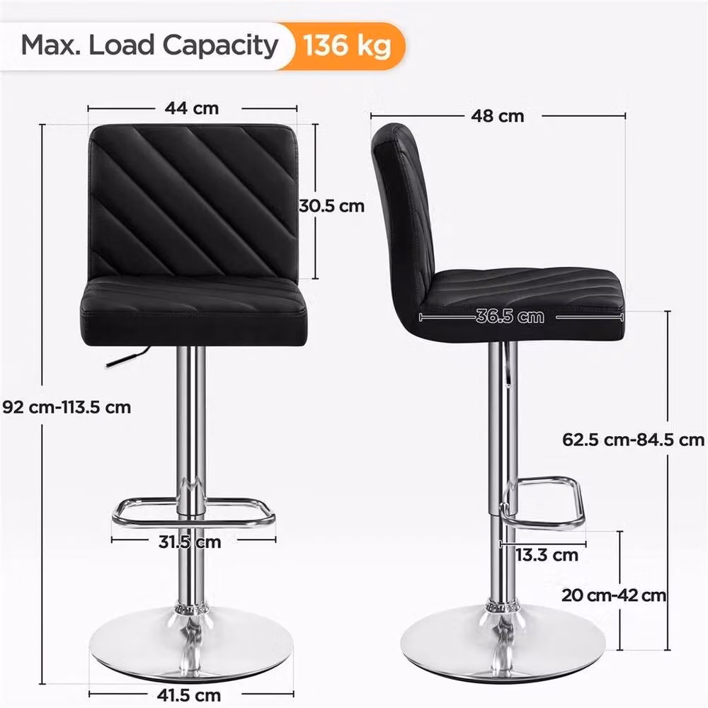 KORVIXA Set of 2 Black Modern Kitchen Bar Stools with Synthetic Leather and 360 Degree Swivel – 2