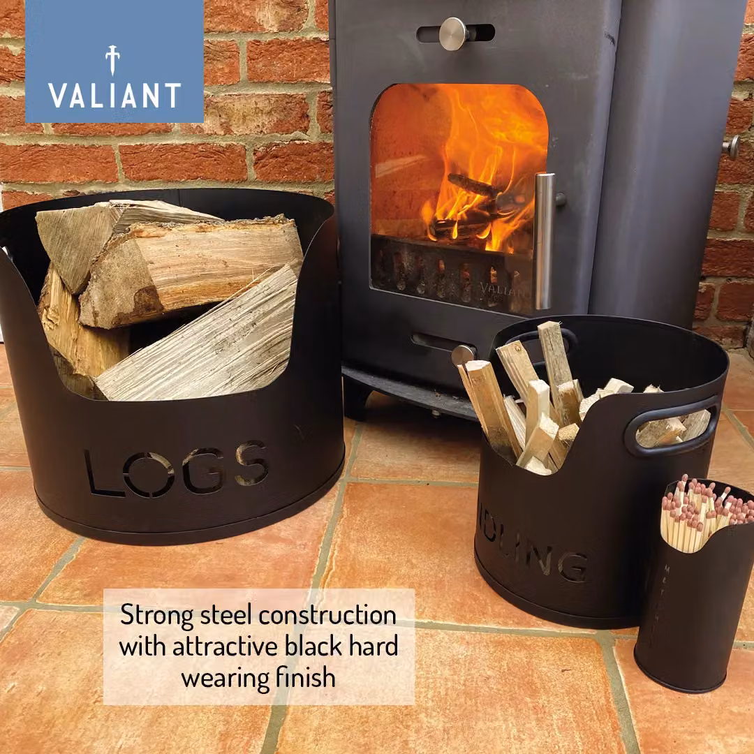 Valiant 3-Piece Freestanding Metal Fireside Storage Set in Black – 3