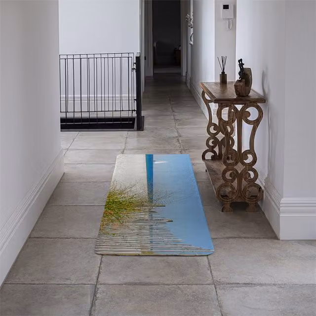 Benjamin Tate Design LTD Sailboat on Horizon Designer Runner Rug, Blue, Non-Slip Faux Fur Abstract Maritime Rectangular Rug