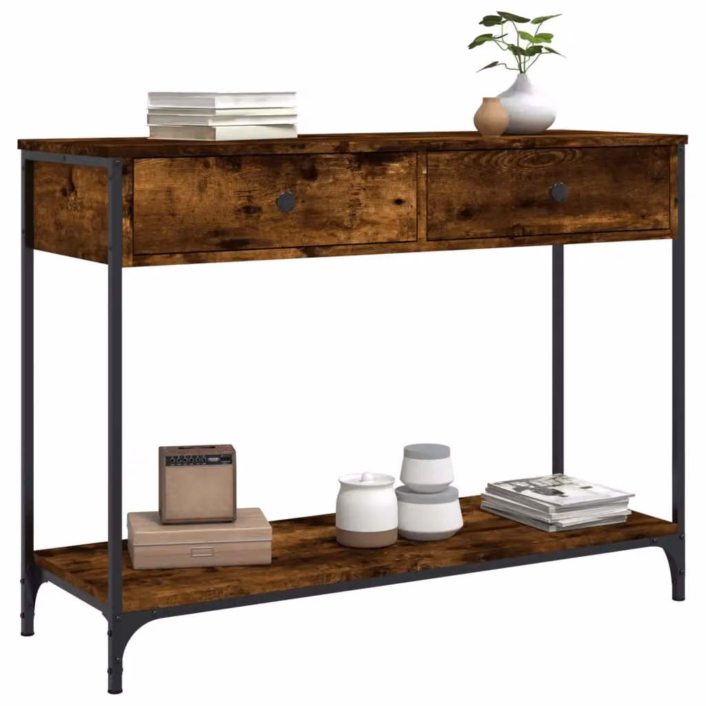 Berkfield Home Smoked Oak Console Table in Brown, W/D/H: 100 x 34.5 x 75 cm – 3