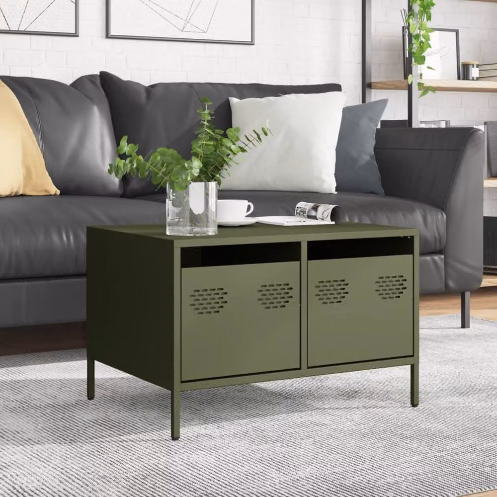 Berkfield Home Industrial TV Cabinet in Matt Olive Green, W/D/H: 68 x 50 x 43.5 cm – 4
