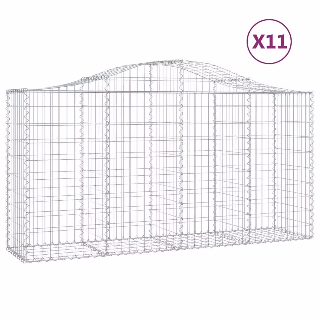 Berkfield Home Arched Gabion Baskets, 11 Piece Set, Silver Galvanised Steel, W: 200 cm, D: 50 cm, H: 100-120 cm – 2