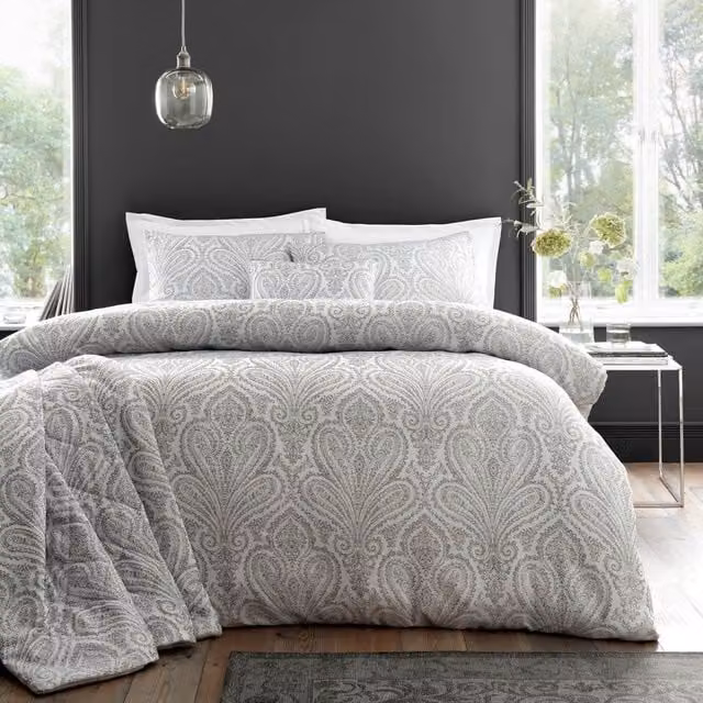 Portfolio Home Montpellier Silver Paisley Jacquard Duvet Cover and Pillowcase Set, Super King, W/D/H: 200 x 200 cm, Pillowcase: 50 x 75 cm – 1
