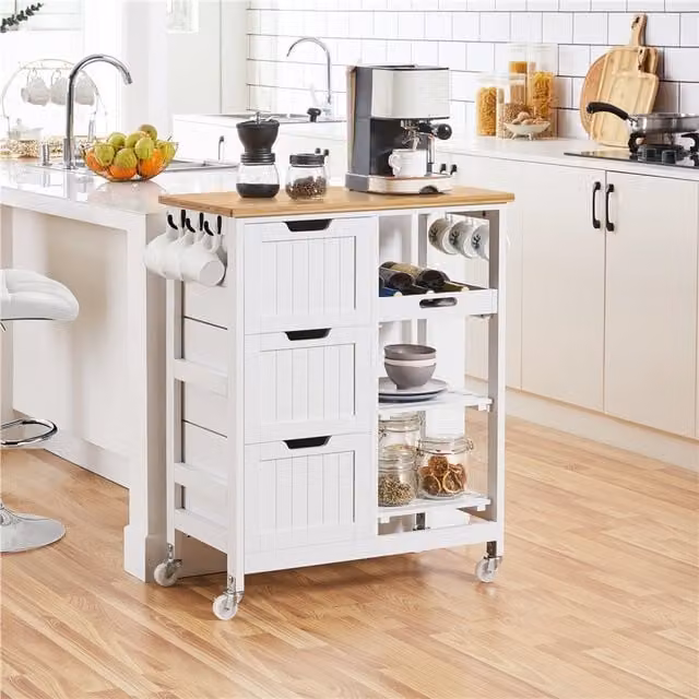 Yaheetech Modern Kitchen Island Serving Cart with Storage in White