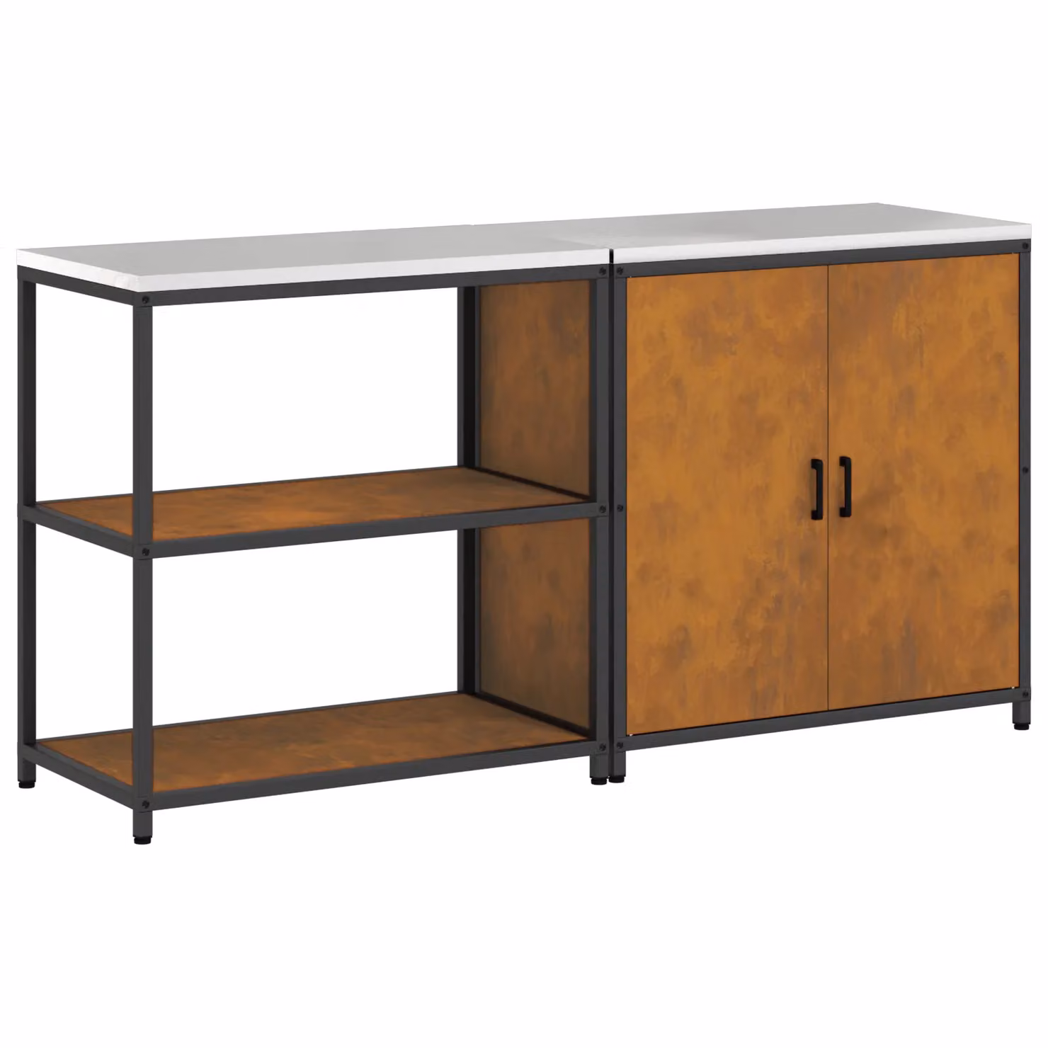 Berkfield Home 2-Piece Modern Freestanding Metal Storage Set with Hinged Doors and Open Shelves in Brown Rusty Weathering Steel – 2