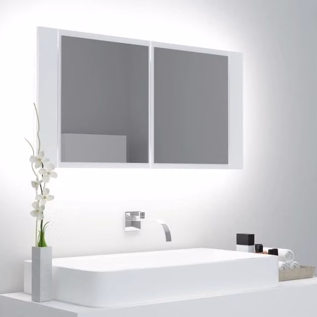Berkfield Home White LED Bathroom Mirror Cabinet with Internal Shelves, W/D/H: 90 x 12 x 45 cm