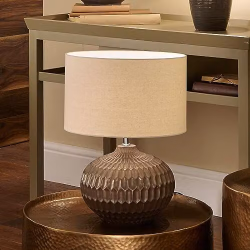 Pacific Lifestyle Bronze Ceramic Table Lamp with White Fabric Shade for Living Room or Bedroom – 2