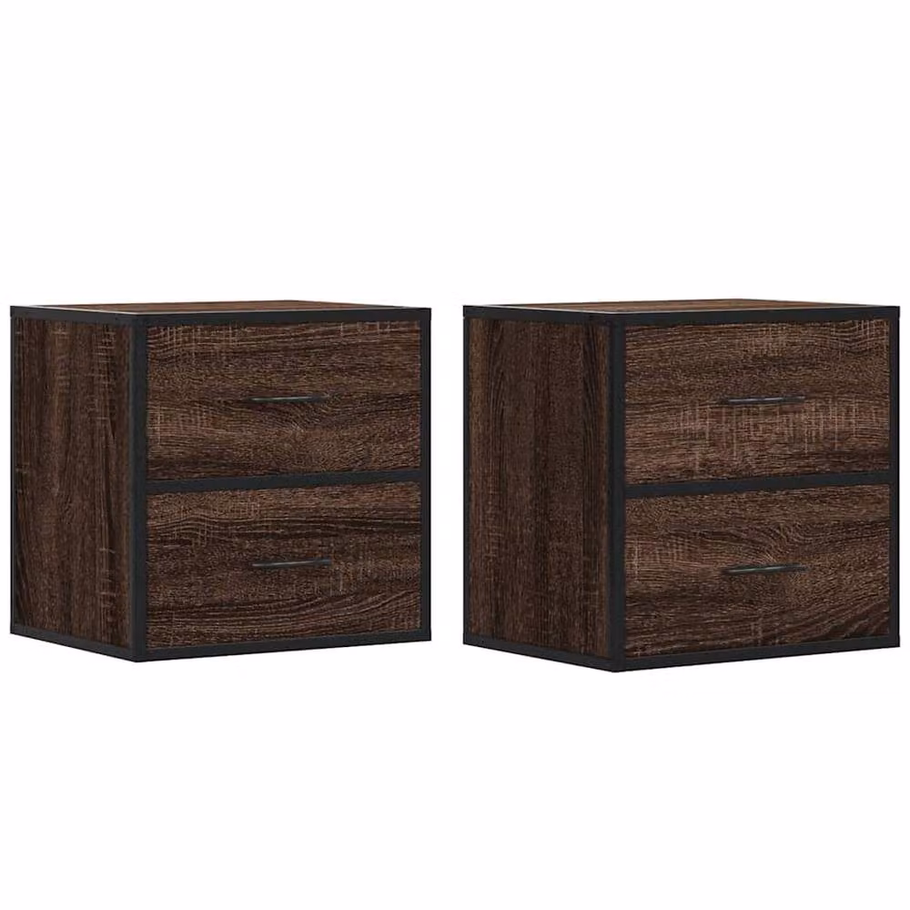 Berkfield Home Set of 2 Durable Wall-mounted Bedside Cabinets in Brown Oak, W: 40 cm, D: 31 cm, H: 39.5 cm – 3