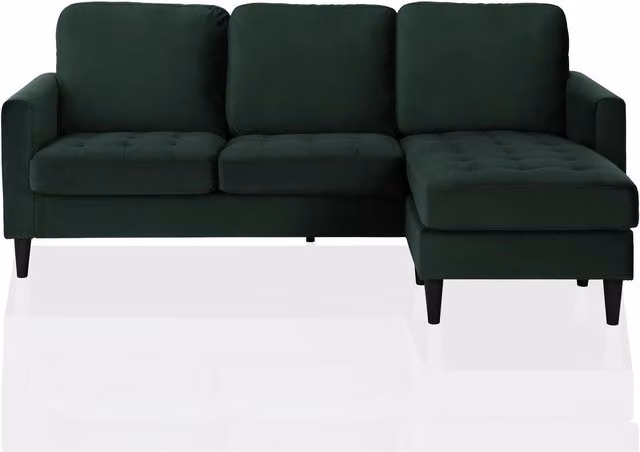CosmoLiving CL Strummer Reversible L-Shape Sectional Sofa in Green Velvet