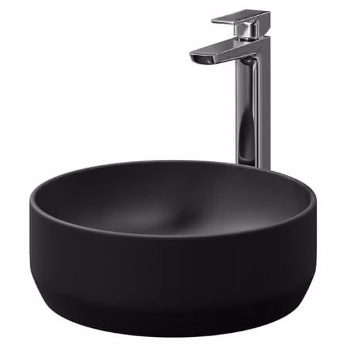 nuie NBV462 Luxe Round Ceramic Countertop Vessel Basin Sink, Matt Black, W/D/H: 35 x 35 x 12 cm