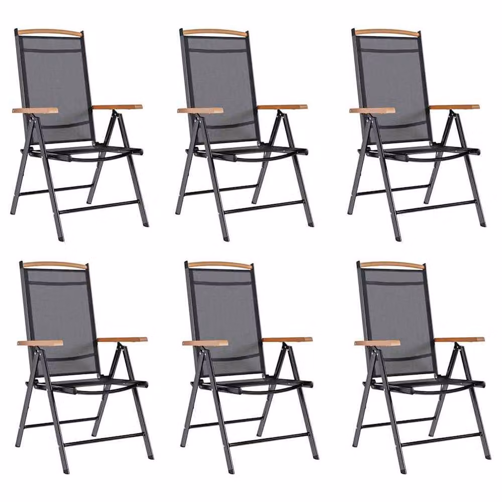 Berkfield Home Set of 6 Folding Garden Chairs in Black Textilene – 2