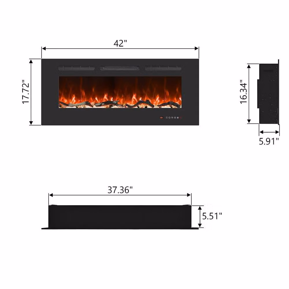 Valuxhome Wall-Mounted Electric Fireplace with 13 Colours and Timer, 1500W, Black, W: 106 cm, H: 45 cm, D: 15 cm – 2