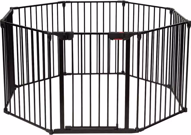COSTWAY 8 Panel Foldable Metal Baby Playpen with Safety Lock, Black