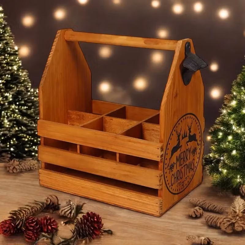 Minster 6 Wooden Bottle Holder with Metal Opener, Brown, W: 27 cm, D: 19 cm, H: 30 cm – 3