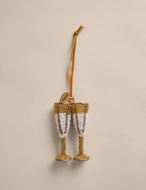 M&S Gold Beaded Appliqué Hanging Engagement Decoration