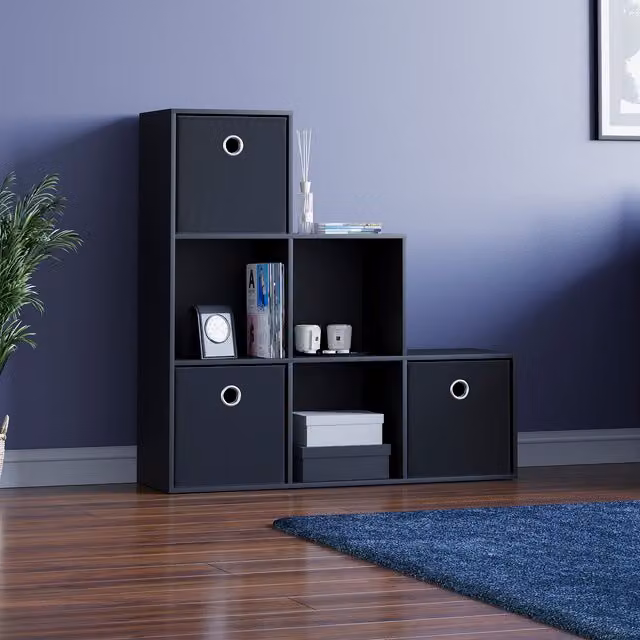 Vida Designs Durham 6 Cube Staircase Storage Unit with 3 Black Baskets