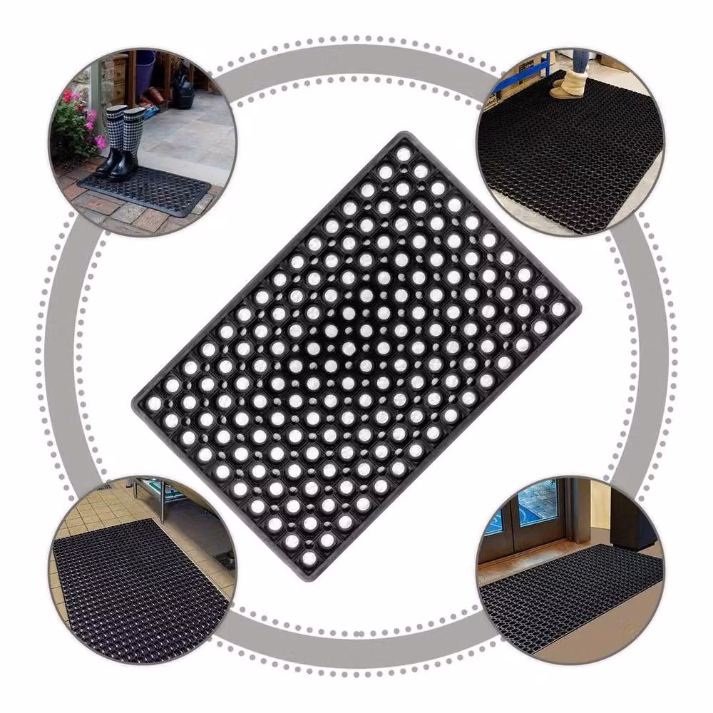 KORVIXA Industrial Non-Slip Rubber Ring Door Mat in Black, W/D: 100 x 110 cm – 4