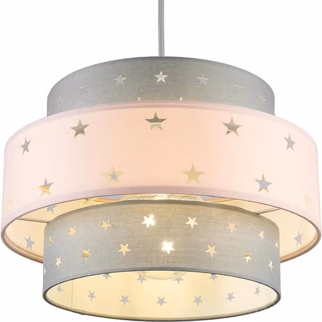CGC Lighting Starlight Two Tier Easy Fit Star Lamp Shade in Grey and Pink