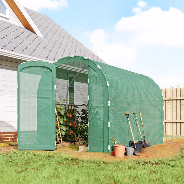 Outsunny Green Walk-In Polytunnel Greenhouse with Hinged Door, Heavy-Duty Galvanised Steel Frame and Tear-Resistant PE Cover, W/D/H: 3 x 2 x 2 m