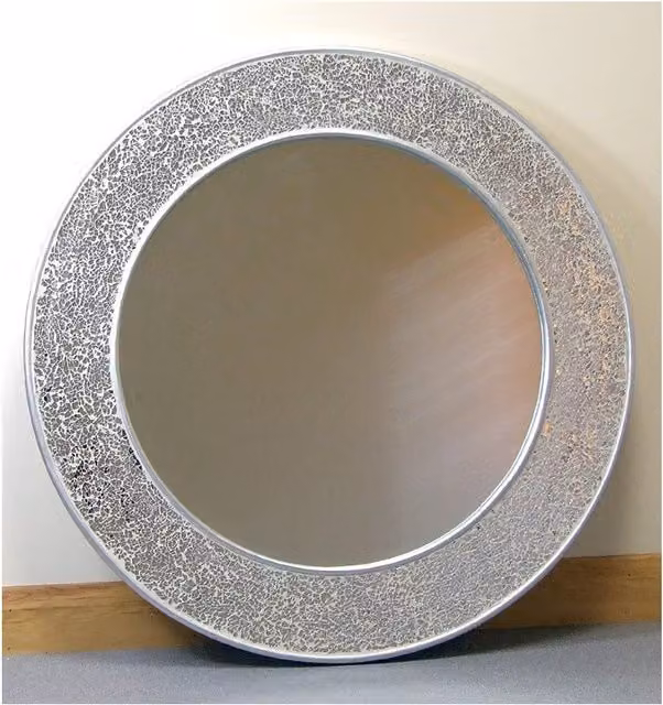 DEENZ Large Round Modern Wall Mirror with Silver Mosaic Metal and Glass Frame