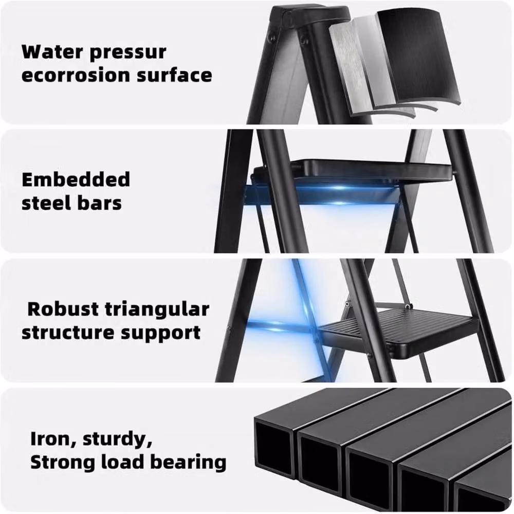 VOGREX 2-Step Folding Step Ladder in Black Carbon Steel – 3