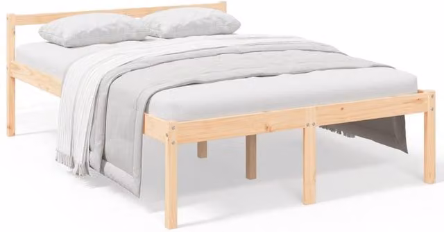 Berkfield Home Solid Wood Pine Bed Frame, Light Brown, W: 140 cm, L: 190 cm