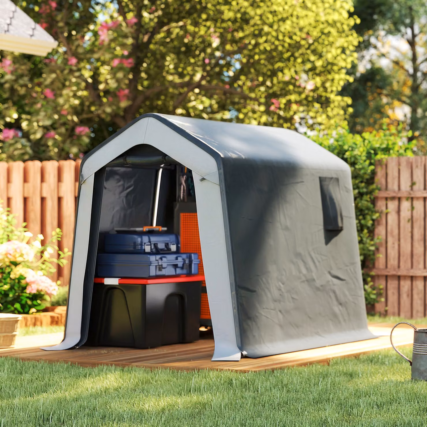 Outsunny Grey Waterproof Garden Storage Shed Tent with Single Door and Side Vent, W/D/H: 240 x 180 x 203 cm – 2