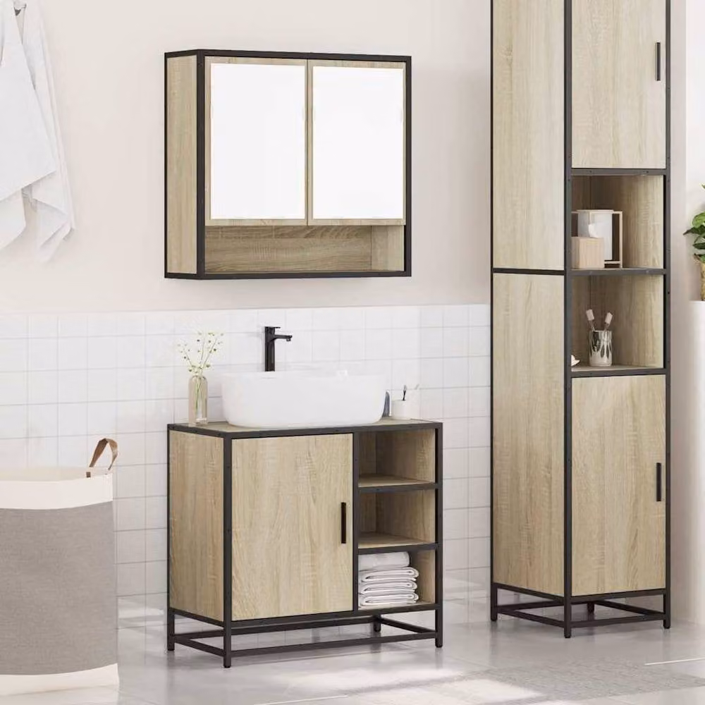 Berkfield Home 2 Piece Industrial Bathroom Furniture Set in Brown Sonoma Oak – 2