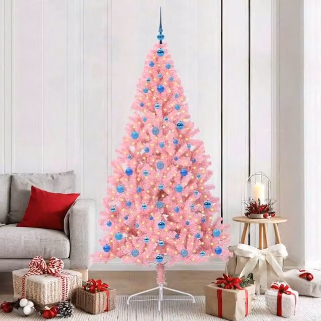 Berkfield Home Artificial Pre-lit Pink Christmas Tree with 300 LEDs, Height: 210 cm