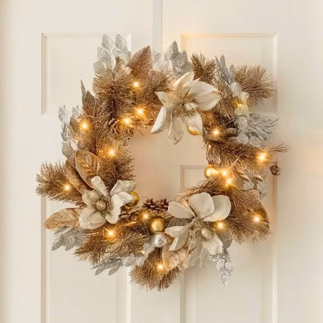 Marco Paul Gold LED Flower Wreath with Cool and Warm White Light, Diameter: 40 cm – 1