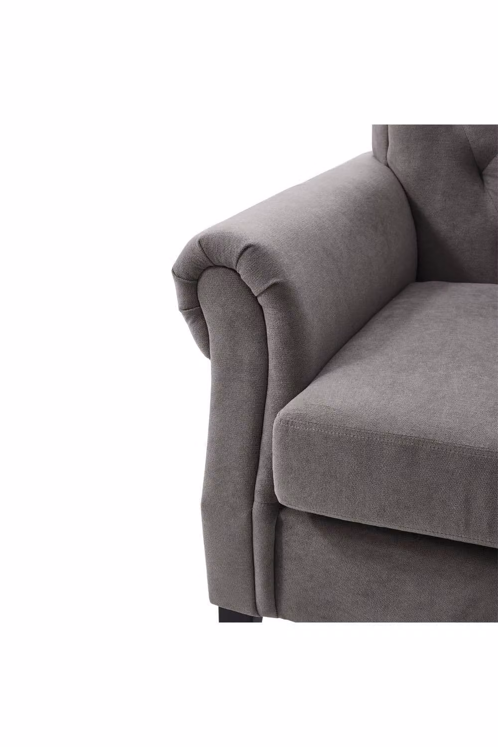 Garden Sanctuary Classic Tufted Wingback Armchair in Grey Velvet Fabric with Oak Wood Legs – 3