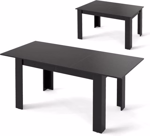 Kelvenix Modern Extendable Rectangular Dining Table in Black, W/D/H: 110 x 70 x 76 cm
