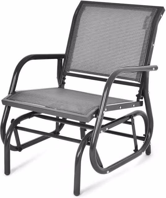 SPETLEK Grey Metal Garden Glider Chair with Swing Rocking Function – 1