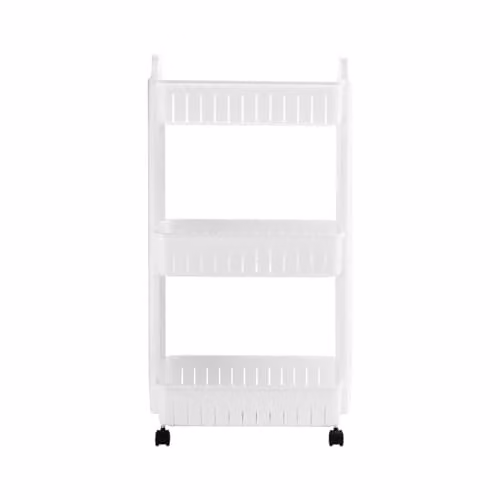 Simpa 3 Tier Slim Rolling Storage Tower Unit in White Plastic, H 88 x W 45 x D 25 cm – 1