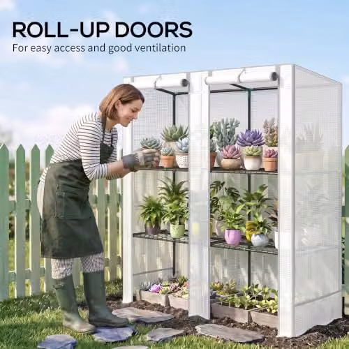 Outsunny 3 Tier Lean-to Mini Greenhouse in Grey and White, W/D/H: 144 x 48 x 152 cm – 5