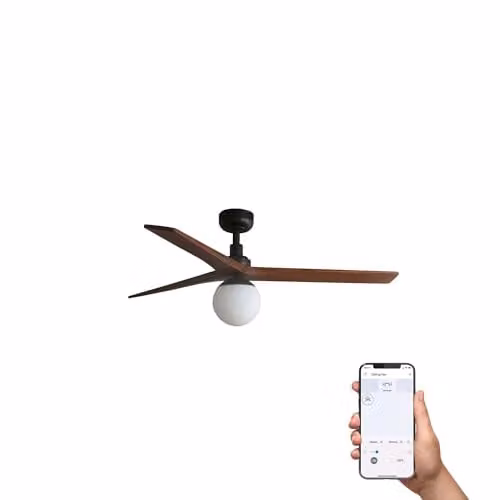 FARO BARCELONA Modern Ceiling Fan in Black and Brown Wood with App Control and E27 Light – 1