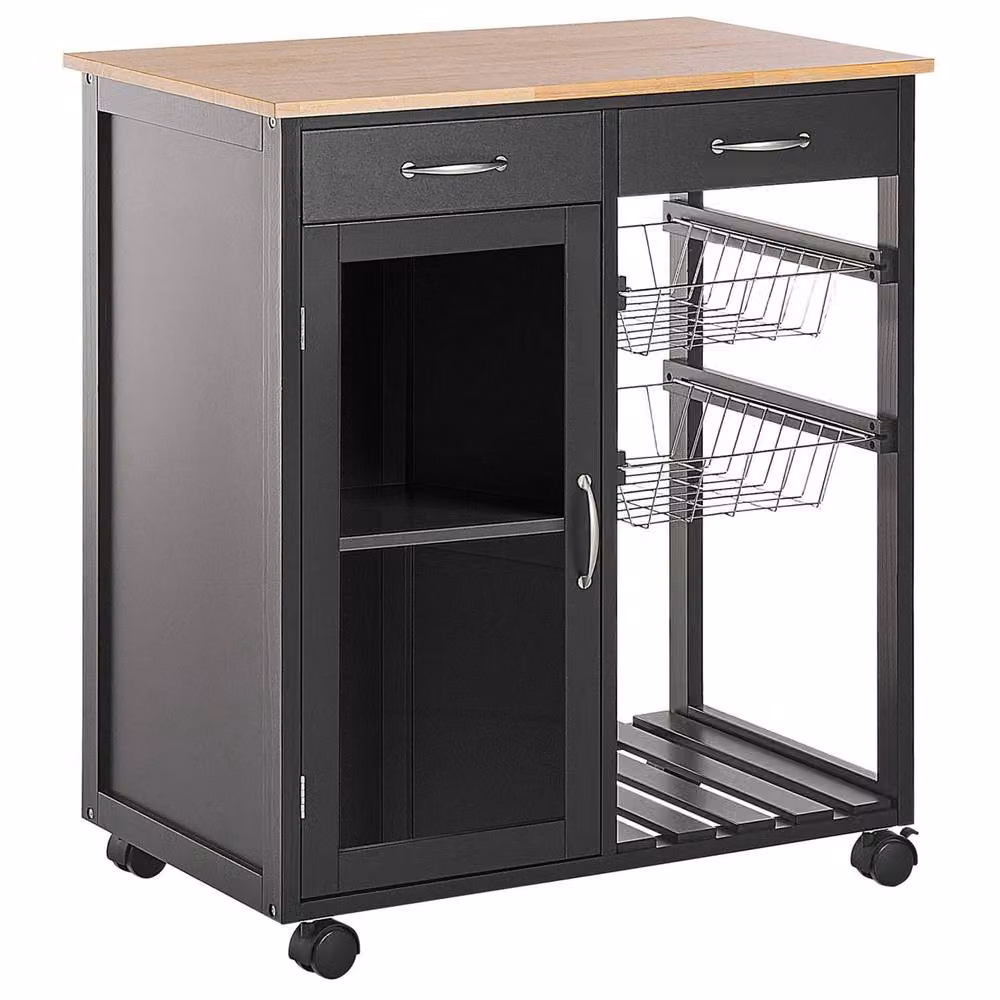 Wyld and Coco Kitchen Trolley in Black and Pine with 2 Drawers, 1 Cabinet and 2 Racks – 2
