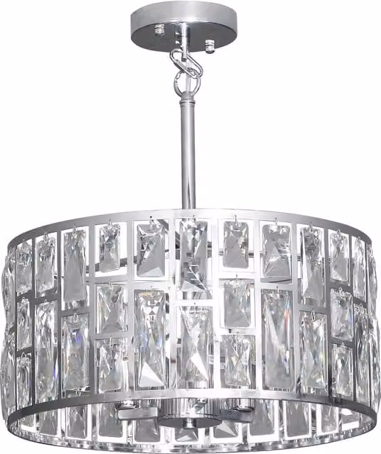 HOMCOM Silver-Tone Glass and Metal Crystallite Chandelier with Height Adjustment