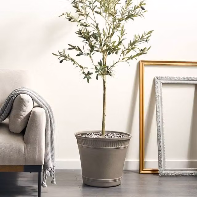 Wyld and Coco Grey Round Matte Ceramic Planter Tub for Indoor and Outdoor Use, Diameter: 44 cm